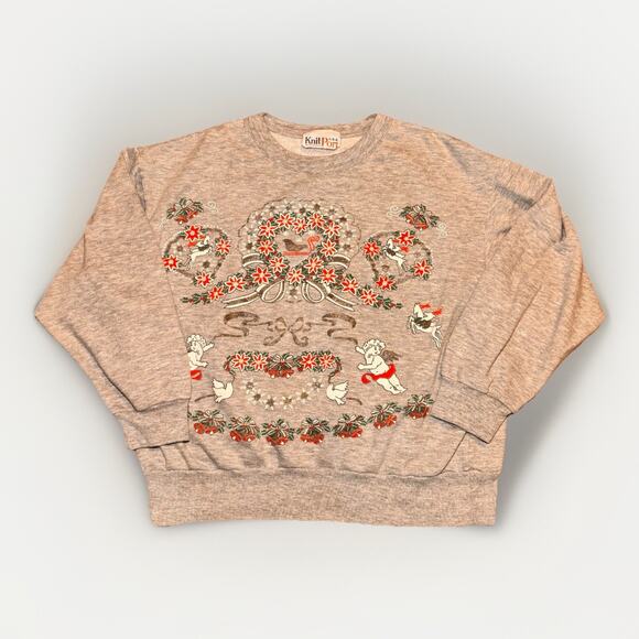 Vintage KnitPort Holiday Cherub Wreath Crewneck Sweatshirt Women’s Large - Picture 1 of 4
